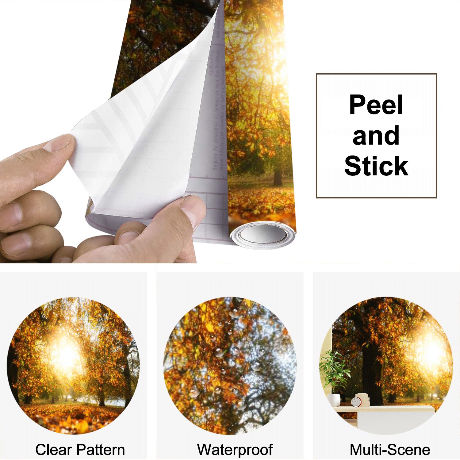 Peel and Stick Wallpaper Sun shines trees autumn London Modern Art Wall Mural Decor Self Adhesive and Removable 69in x 98in