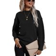 thumbnail image 1 of Suéter de cuello redondo para mujer para citas, trabajo y compras, talla S, parte superior negra lisa de manga larga con nudo, 1 of 8