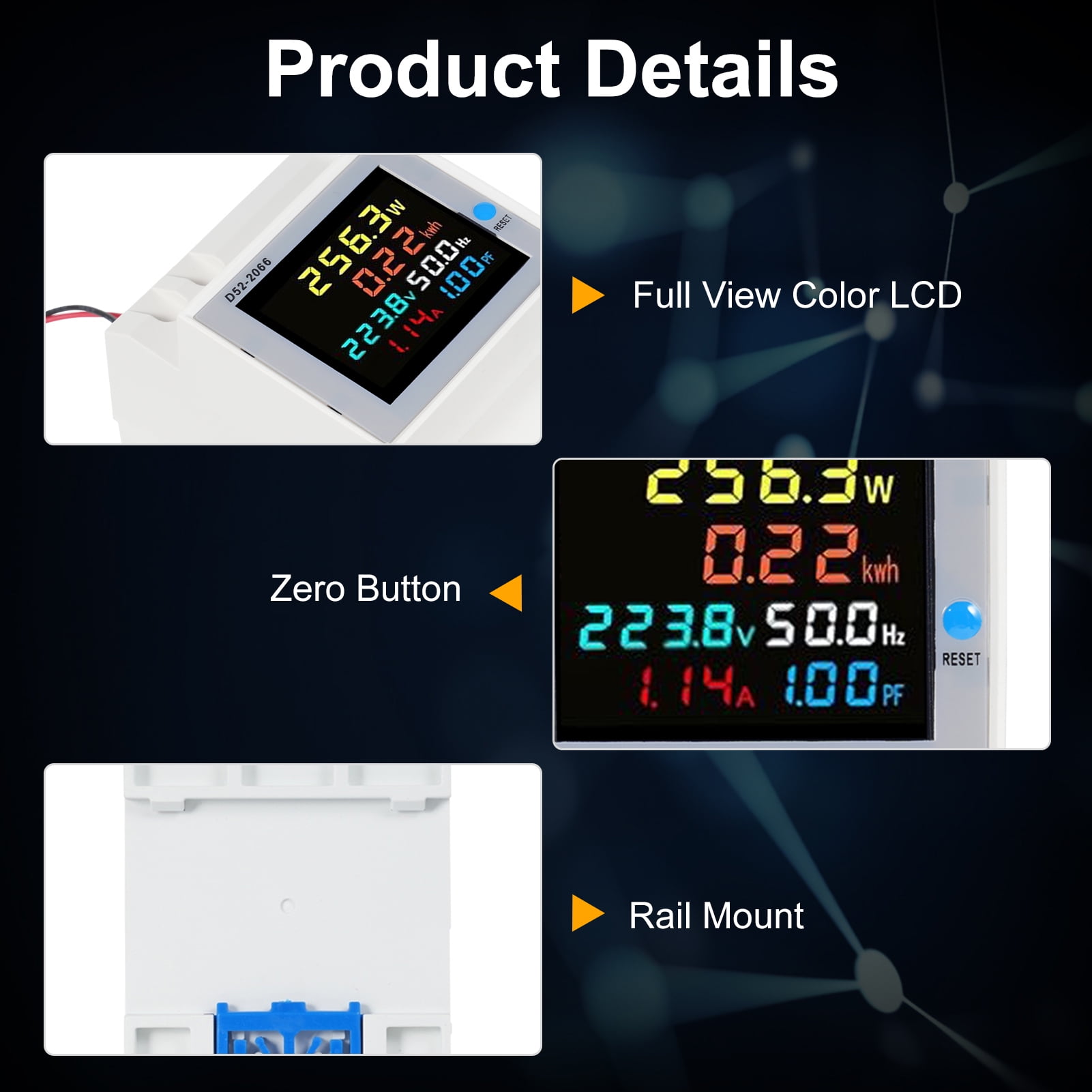 Energy 6 In 1 Digital Single Phase Energy Meter Tester Din Rail AC Monitor Voltage Current Power Factor Active KWH 100A Electricity Usage Monitor