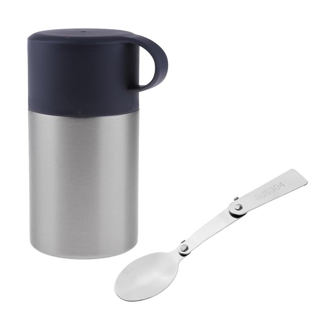 Tarro de comida con aislamiento Baoblaze plegable acero inoxidable negro