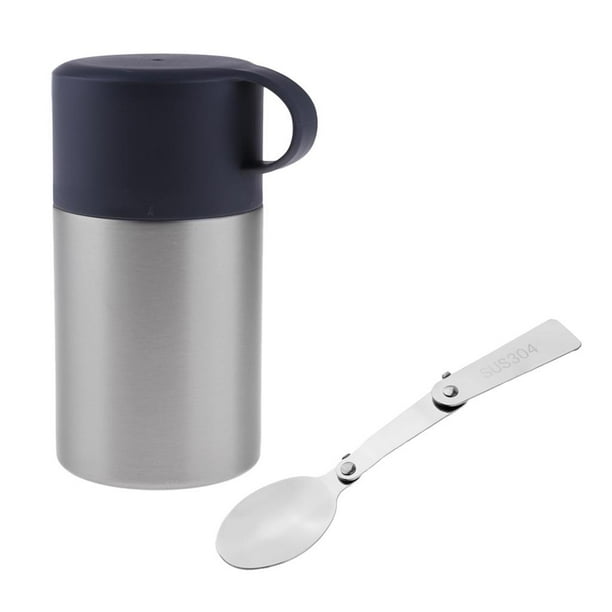 Tarro de comida con aislamiento Baoblaze plegable acero inoxidable negro