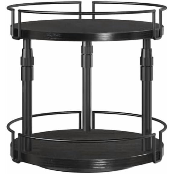 Lazy Susan Organizer Spice Rack, 2-Tier Height Adjustable Rotating Lazy Turntable Spice Organizer, for Kitchen Countertop and Cabinet, Black BB05TL01