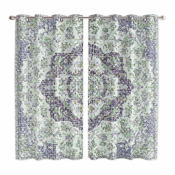 Green Purple Boho Kitchen Curtains Window Panels, Vintage Abstract Art Floral Ethnic Tribe Insulated Window Treatment Curtain, Grommet Curtains for Bedroom/Living Room/Bathroom, 2 Piece 42"Wx63"L