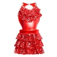 thumbnail image 3 of Miutii Kids Girls Shiny Sequins Salsa Samba Rumba Dance Costumes Sleeveless Cutout Metallic Latin Jazz Dancewear Red 6, 3 of 5