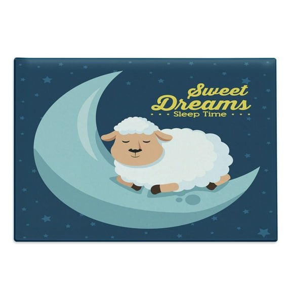 Saying Cutting Board, Night Sky Illustration with Sheep Sleeping on the Moon Star Filled Background, Decorative Tempered Glass Cutting and Serving Board, Large Size, Multicolor, by Ambesonne
