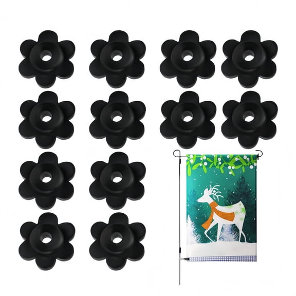 Naisfei 12 Pcs Garden Flag Stoppers, Anti-Wind Rubber Pole Stopper for Small Yard Flags Flower Shaped Lawn & Garden Stand Sign Holder Accessories