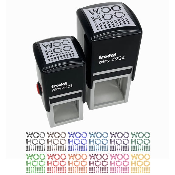 Woo Hoo Outline Fun Text Self-Inking Rubber Stamp Ink Stamper - Black Ink - Small 1 Inch