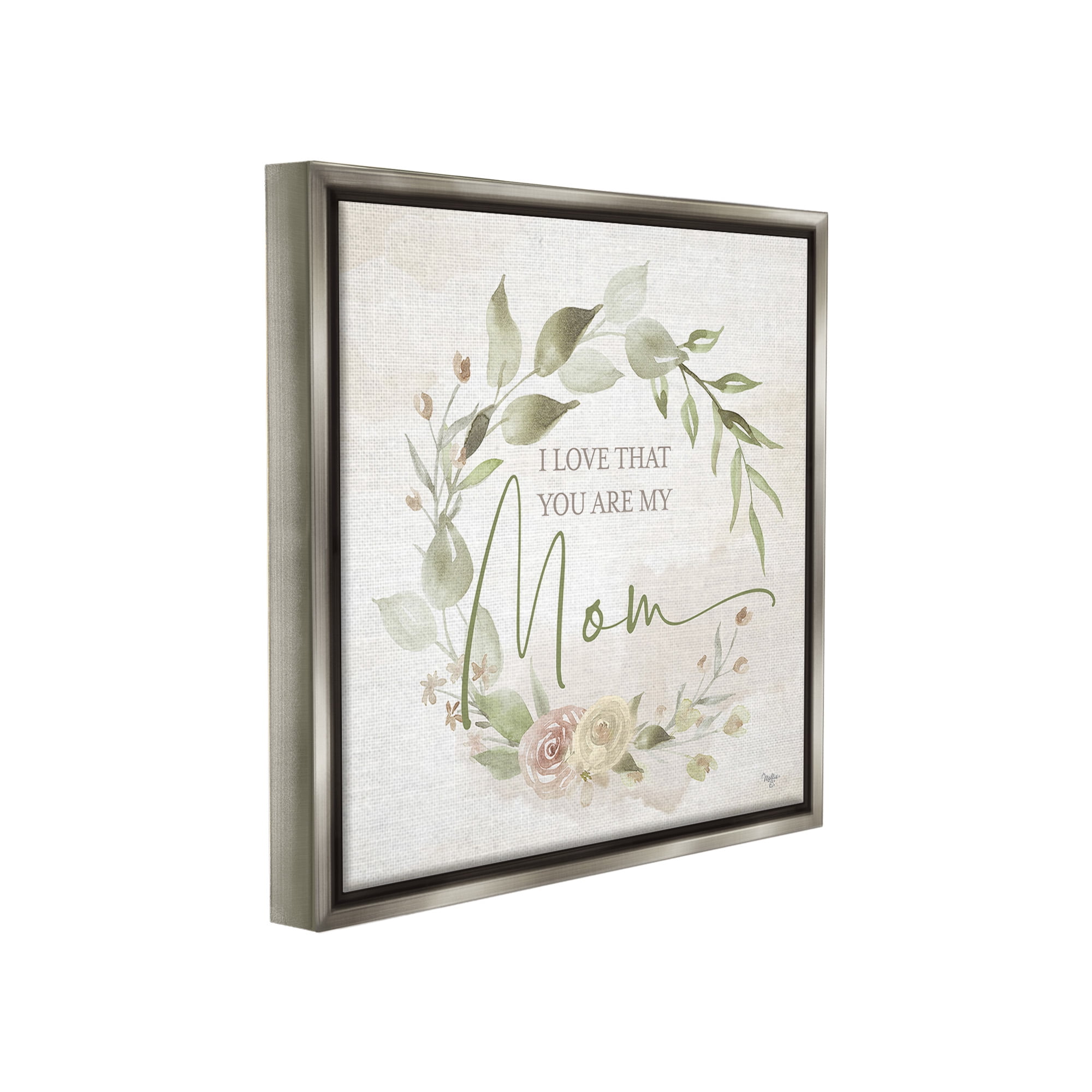 Stupell Industries Mother's Day Rose Wreath Botanical & Floral Painting Gray Floater Framed Canvas Art Print Wall Art, 25 x 25