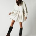 thumbnail image 4 of Robe, robe Couleur Robe Robe Hiver Femme Robe Ample Automne et Hiver Robe Ajustée Femme Robe Ample Automne Femme Col Rond Décontracté Plissé Blanc avec Coupe Décontractée Plissée Robe Automne Hiver, 4 of 5