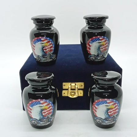 UR Keepsake Urn Set of 4- US Flag Eagle with Harley Davidson Bike Keepsake Cremation Urn for Human Ashes with Velvet Box & 4 Velvet Bag-Mini Keepsake Urn - Affordable Keepsake Urn (3 cu.in x 4pcs)