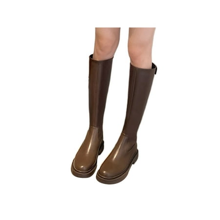 

Gomelly Womens Casual Winter Knee High Shoes Zipper Long Boot Formal Comfort Tall Brown Plush Lined 5.5