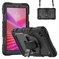 thumbnail image 2 of Case for Lenovo Tab One/K9 8.7 Inch 2025 with Screen Protector, 360 Degree Rotating Kickstand Hand Strap Heavy Duty Shockproof Cover with Shoulder Strap, Black, 2 of 7