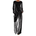 thumbnail image 3 of RongHuan Velvet Set 2 Piece for Women Casual Outfit Baggy Comfy Long Sleeve Crewneck Top Matching Straight Leg Pants, 3 of 9