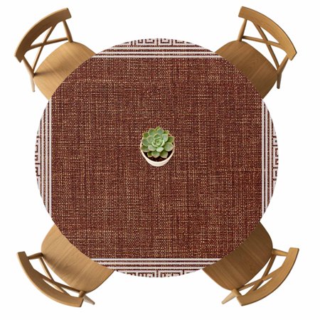 Round Fitted Tablecloth with Elastic Brown Linen Key Design Tablecloths Waterproof Oil Proof Geometric Back Pattern Table Cover for Kitchen Dinner Party Picnic Fits Tables up to 36 - 44 Diameter