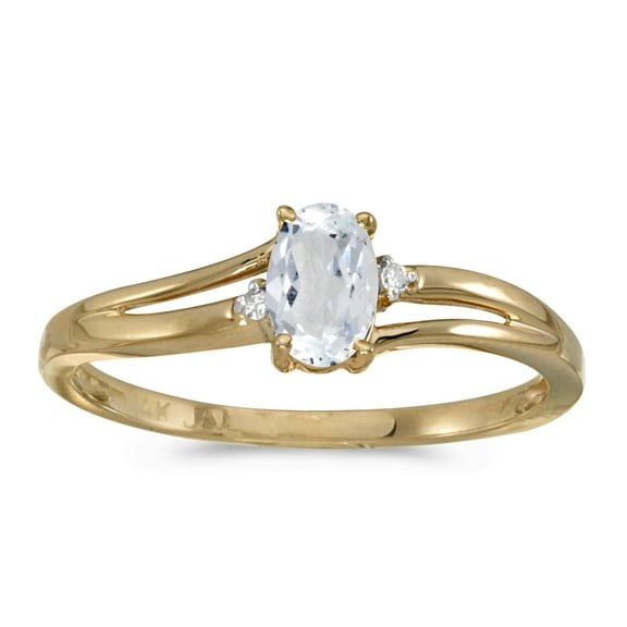 14k Yellow Gold Oval White Topaz And Diamond Ring