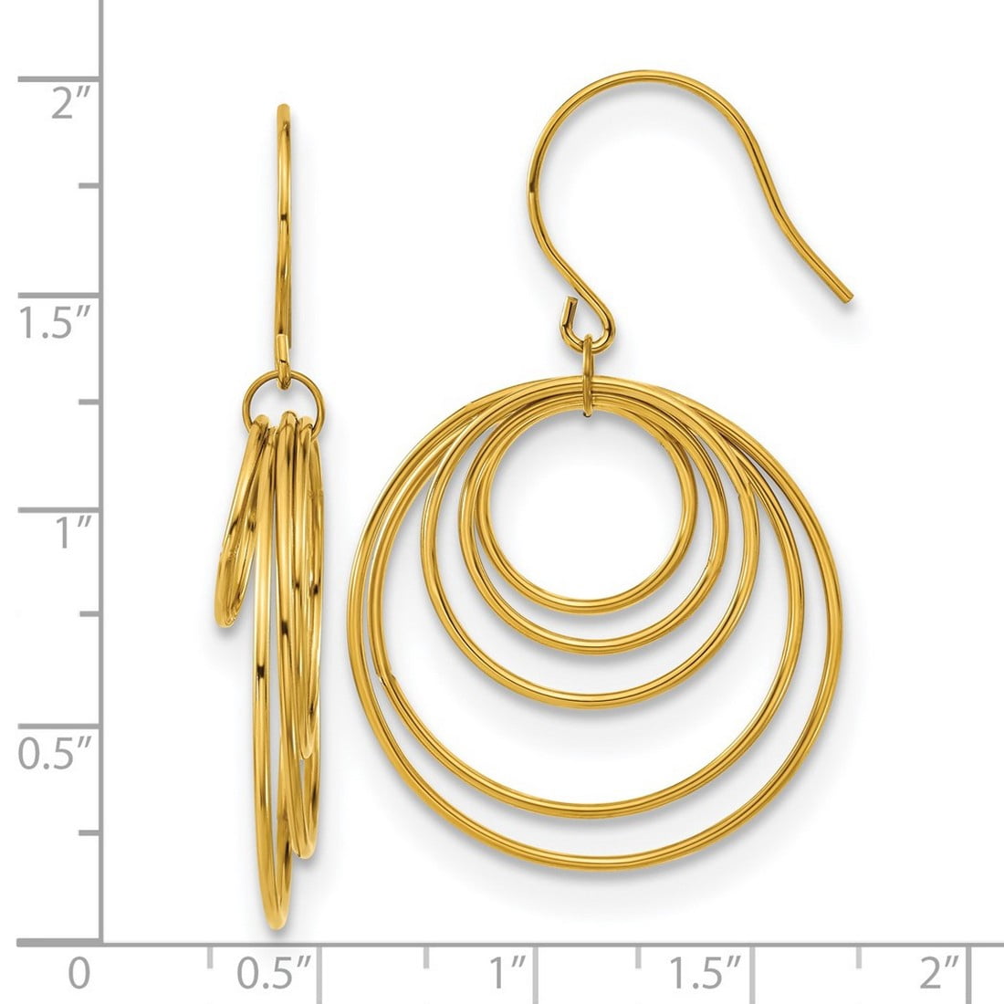 Stainless Steel Polished Yellow Ip Plated Multi-circle Dangle Shepherd Hook Earrings 30.5x30.5mm Wide Dangle Earring for