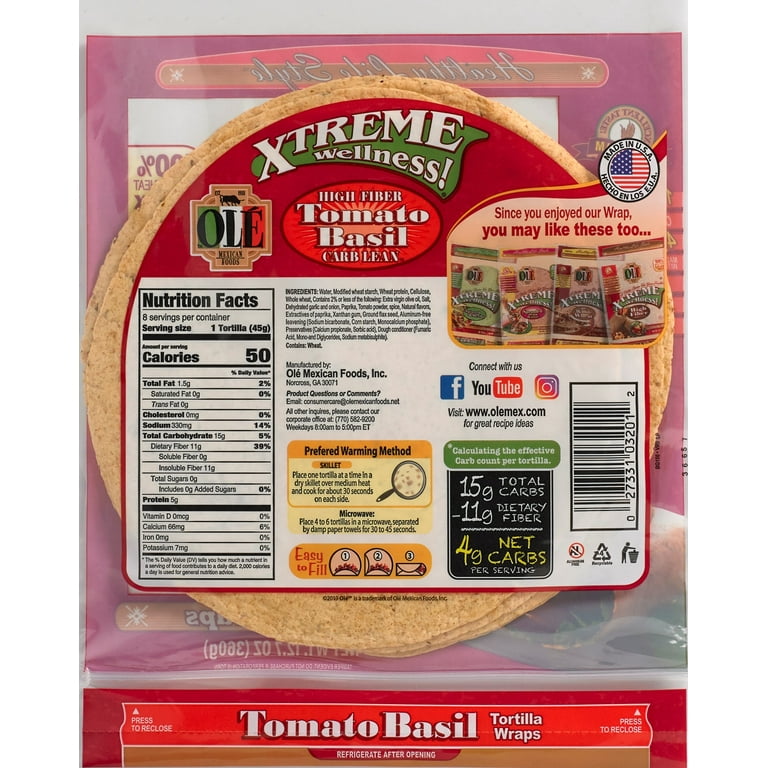 Ole Xtreme Wellness! High Fiber/Low Carb Tortilla Wraps