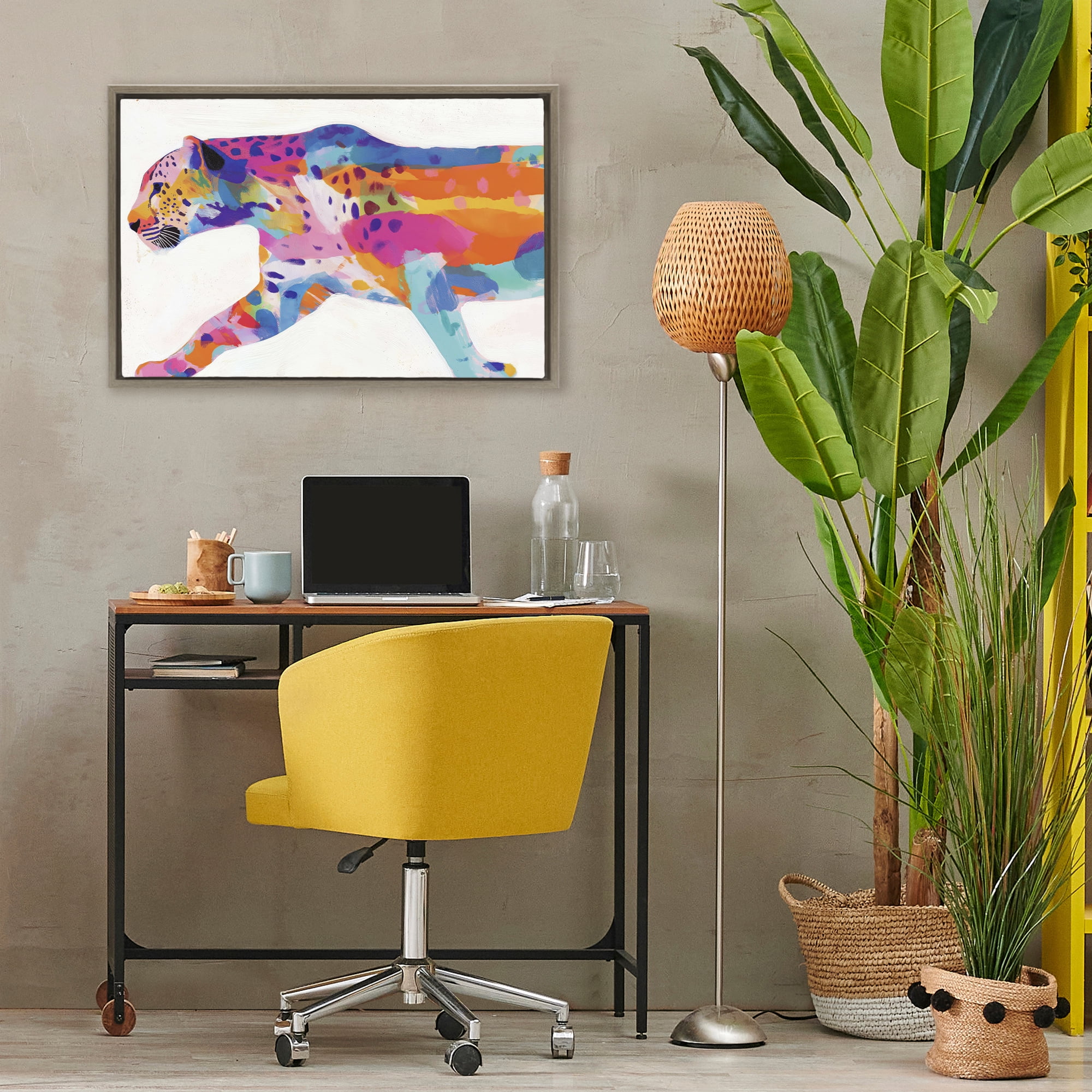 Stupell Industries Vibrant Hued Cheetah In Motion Brown Framed Floater Canvas Wall Art, design by Chromatic Storm Studio