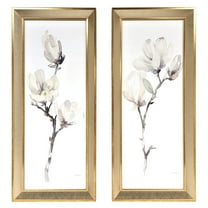 Harbortown 9x24 Magnolia Glass Wall Art, 2-Piece Set, White Etched Print, Modern Farmhouse Decor