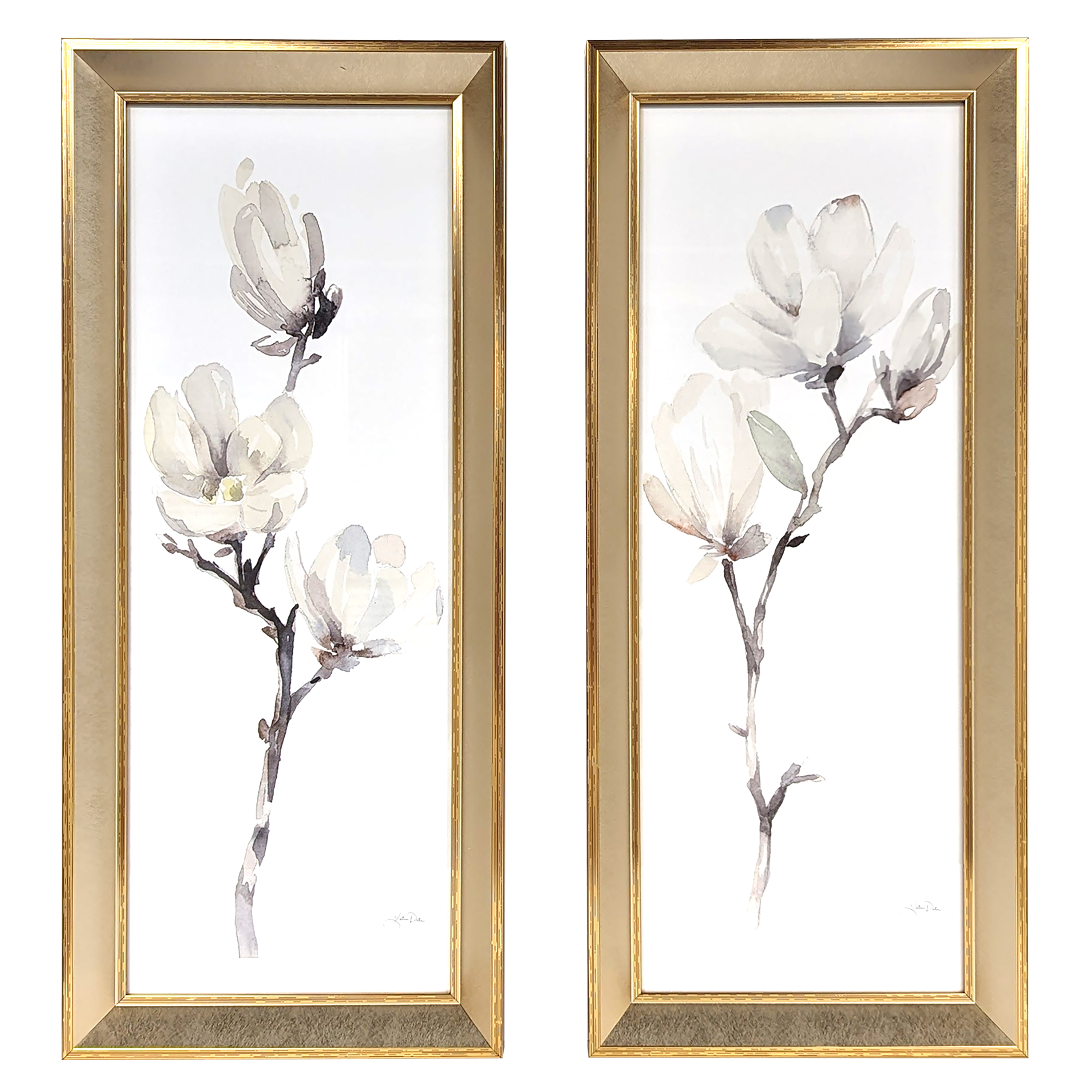 Harbortown Magnolia Glass Wall Art Set, 9x24 Inch, White Etched Print, Modern Farmhouse Decor, 2 Pieces