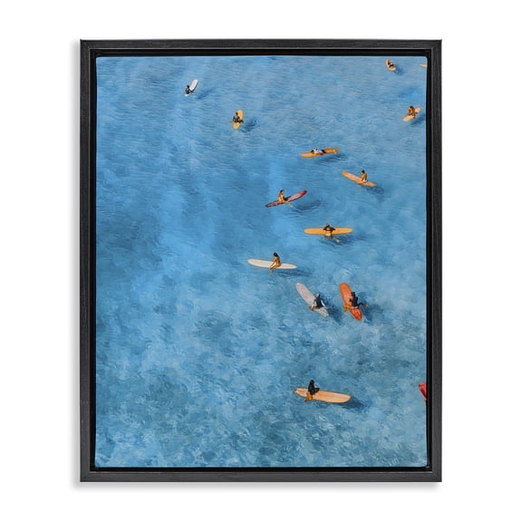 Stupell Industries Contemporary Leisurely Surfers on Sea Black Floating Frame Canvas Art, 17 x 21, by Jesse Keith