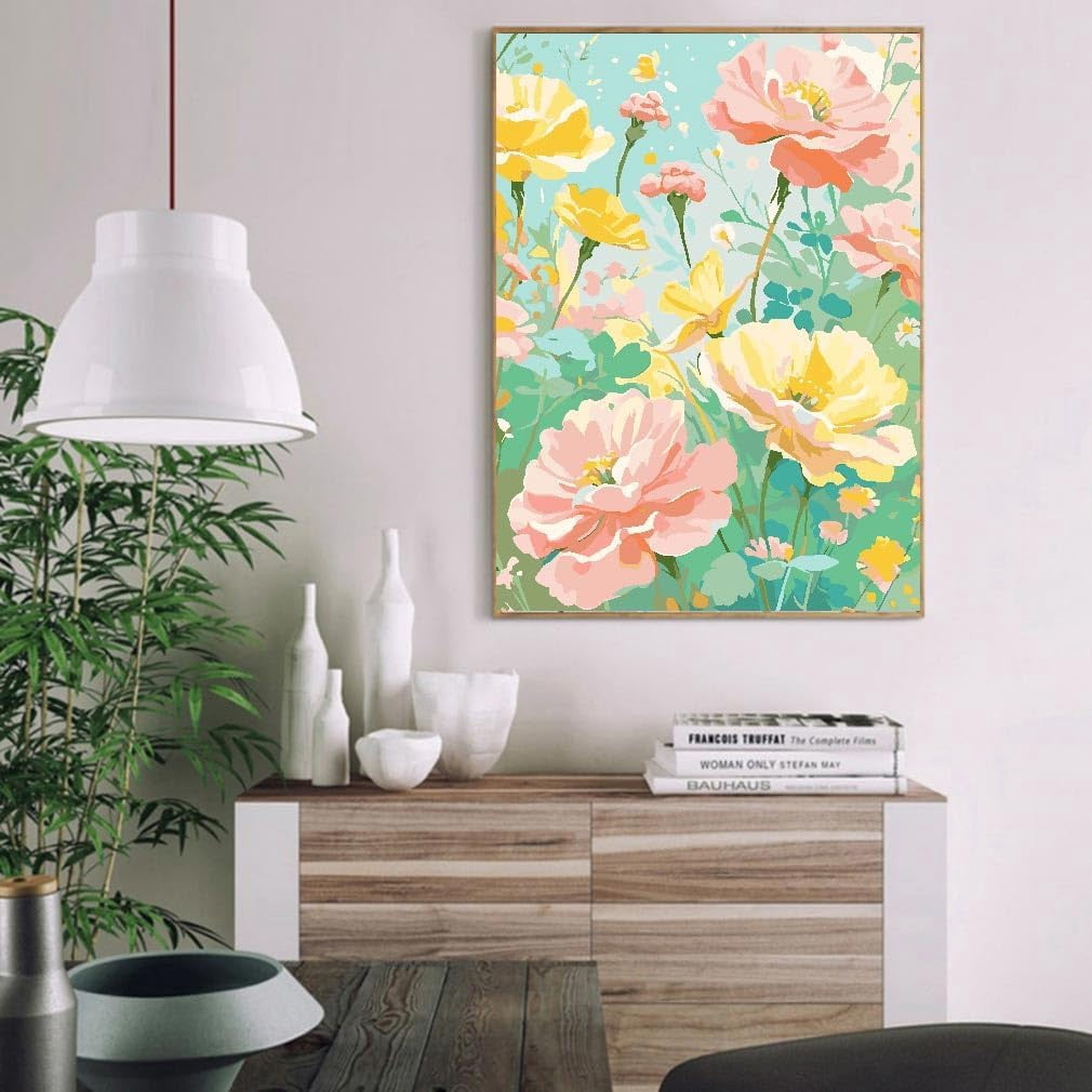 Flowers Paint by Numbers for Adults Beginner, Flowers DIY Acrylic Paint by Numbers Kit, Adult Paint by Number Kits on Canvas for Home Decor Gift 16x20 Inch,MT20647-US,16"x20"