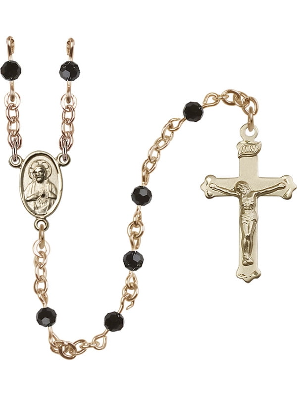 Bonyak Jewelry 18 Inch Rhodium Plated Necklace w// 4mm Light Rose Pink October Birth Month Stone Beads and Saint Bernadette Charm