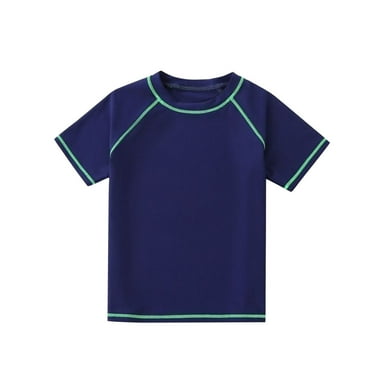 Wangmeiwg Girls UPF 50 Sun Short Sleeve Swim Shirt Kids Rash Guard Top 11-12 Years Navy