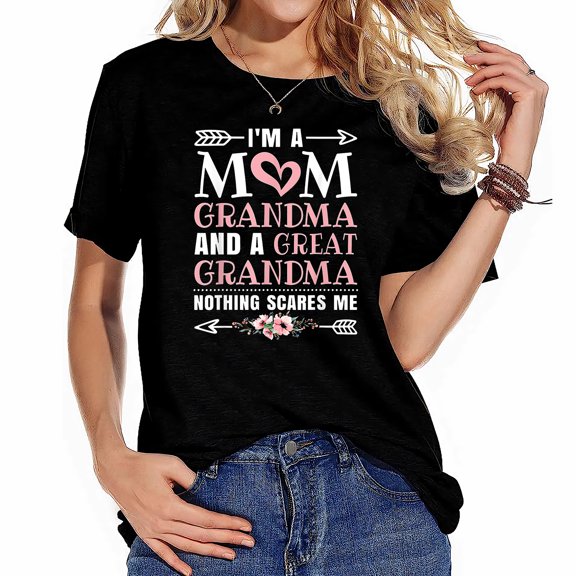 Mom Grandma Great Grandma Mama Mommy Grandmother M Women's Trendy Graphic Tees - Short Sleeve Shirts with Unique Chest Prints
