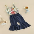 thumbnail image 3 of Newborn Baby Girl Summer Clothes Floral Halter Infant Romper Top Ruffles Bell Bottom Jeans Outfits Blue 6-9 Months, 3 of 7