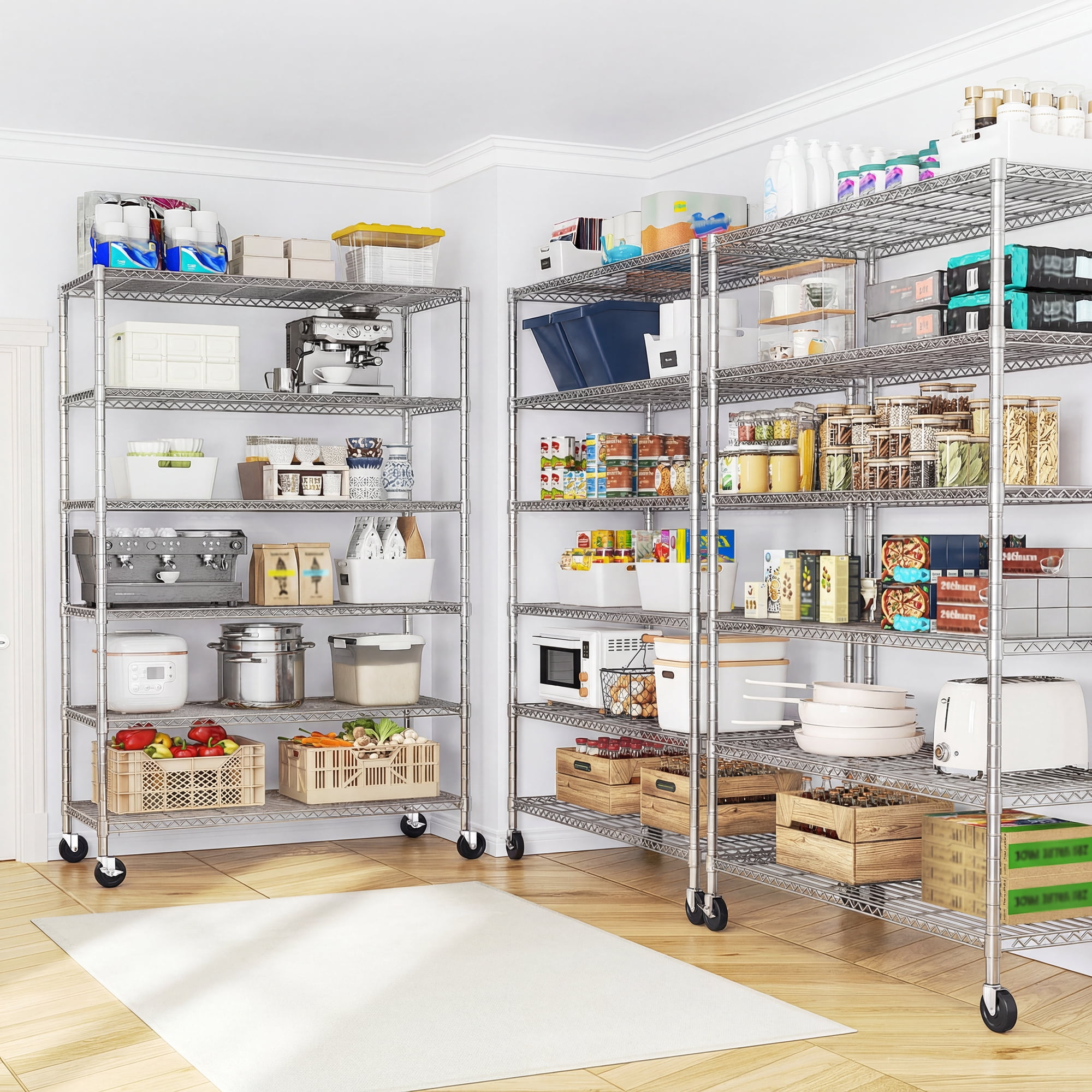 REIBII 6-Tier Wire Shelving Unit with Wheels, 82"H x 45"W x 18"D, 1800lbs Capacity,Adjustable Metal Storage Shelves for Garage,Kitchen,Pantry,Silver