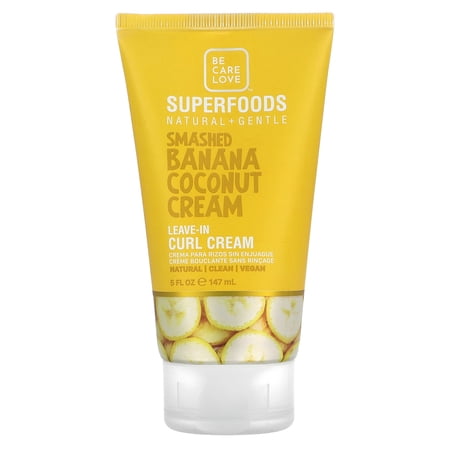 Be Care Love Superfoods, Natural & Gentle, Leave-In Curl Cream, Smashed Banana Coconut Cream, 5 fl oz (147 ml)