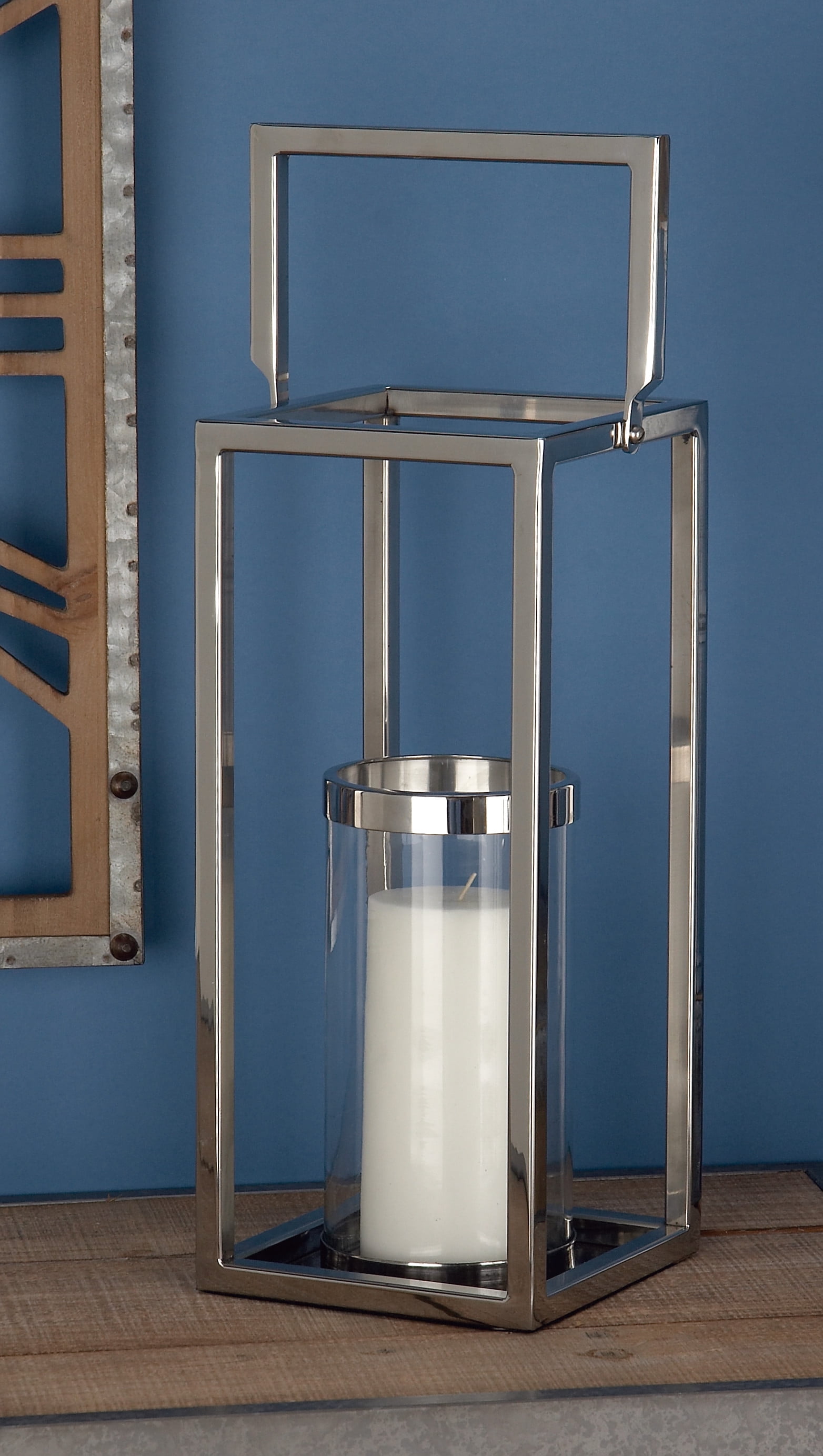 DecMode Contemporary 18 inch stainless steel rectangular candle lantern