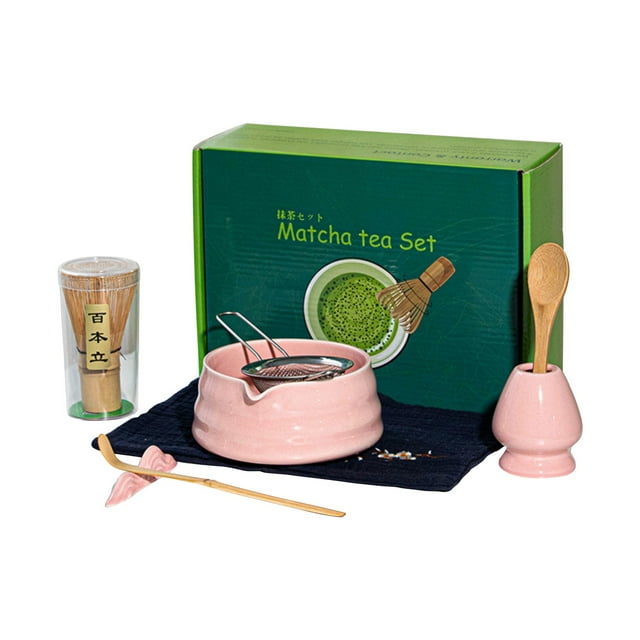 Ensemble de Fouet à Matcha Ensemble de Matcha en Céramique Comprend Bol à Matcha Fouet à Matcha et Support Repos et Torchon 7 Pcs Kit de Matcha pour Amateurs de Matcha