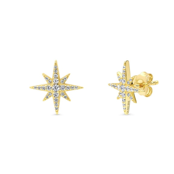 BERRICLE Sterling Silver North Star Cubic Zirconia CZ Fashion Stud Earrings for Women, Yellow Gold Flashed