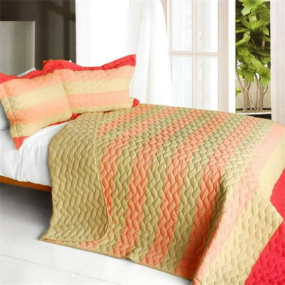 Champagne Honey - 3 Pieces Patchwork Quilt Set  Full & Queen Size - Pink