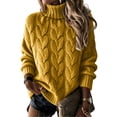 thumbnail image 2 of Dwellite Fall Sweaters for Women Turtleneck Cable Knit Pullover Tops Winter Soft High Neck Trendy Casual Work Cute Long Sleeve Tops Yellow M, 2 of 5