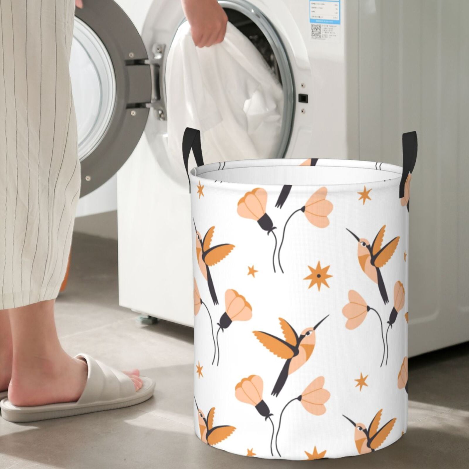 Large Laundry Basket with Handles - Simple Hummingbird Flower Kids Baby Dirty Clothes Laundry Hamper for Bedroom Aesthetic