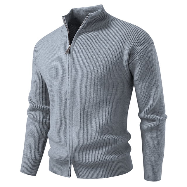 Men's Fashion Solid Color Double Zipper Cardigan Knitted Sweater Coat
