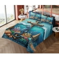 thumbnail image 4 of Ambesonne Nautical Fitted & Top Sheet Set with Shams, Anchor Deep Ocean Life, Sea Blue Amber Teal, 4 of 5