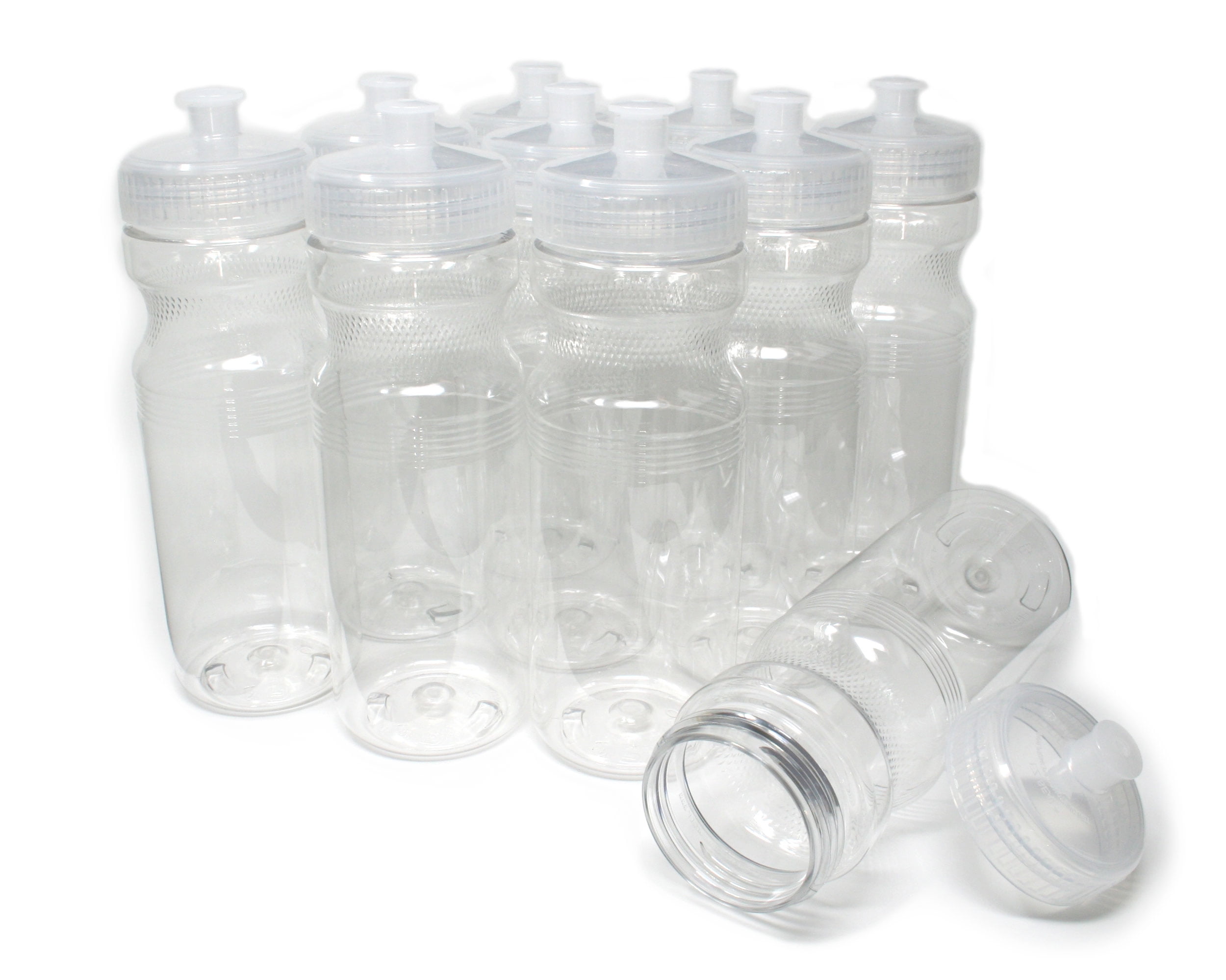 Rolling Sands BPA-Free 24 Ounce Clear/Rainbow Water Bottles, Bulk 30 Pack,  Made in USA