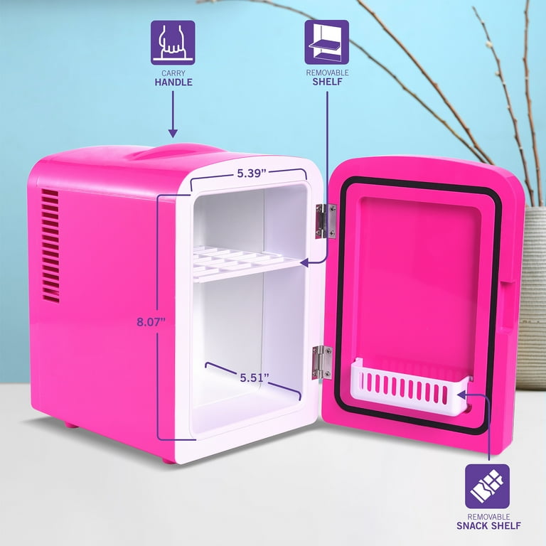 Barbie Hot Pink Malibu 4L Cooler Mini Fridge with Glass Door 6 Can