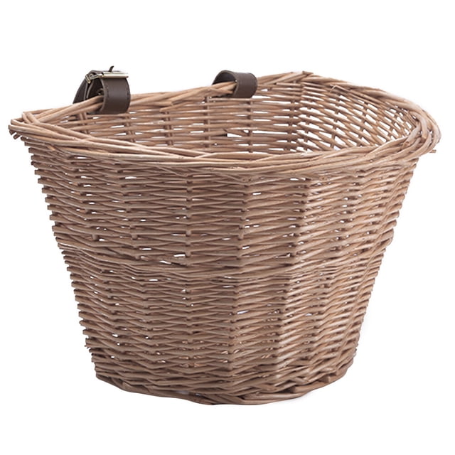 Cesta de mimbre para bicicleta infantil en forma de D, desmontable para manillar delantero, hecha a mano, tejida a mano (color madera)