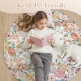 thumbnail image 6 of Washable 3x5 Bedroom Rug  Soft Camellia Floral Area Rugs For Living Room Non Slip Boho Flower Scalloped Throw Carpet Bedside Entryway Laundry (beige 3'x5'), 6 of 8