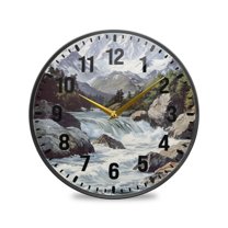 Yayeee Wall Clock Battery Operated 11.9" Silent Non-Ticking for Living Room, River and Mountains
