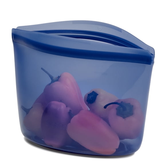 Stasher Premium Food-Grade Silicone Reusable Food Storage Container, Holds 4 cups, Leak Free Pinch Loc Seal, Deep Ocean Blue, 1 Bowl