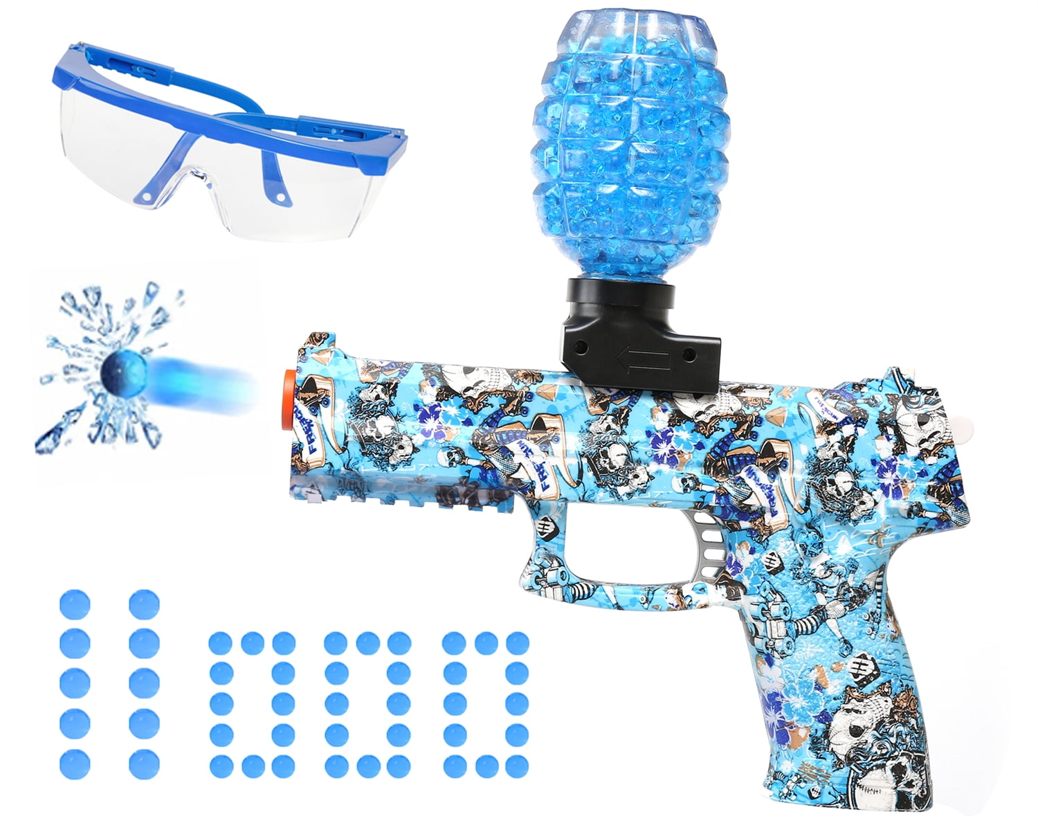 High Speed Automatic Splatter Gel Ball Blaster Blaster with 11000 Water Beads and Goggles for Outdoor Activities Shooting Game Gifts for Boys and Girls Ages 12+