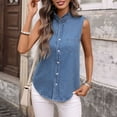 thumbnail image 7 of Levmjia Women Sleeveless Denim Shirt Vintage Ruffle Collar Button Up Pocket Casual Jean Vest Loose Fit Summer Top Solid Color Western Style, 7 of 7