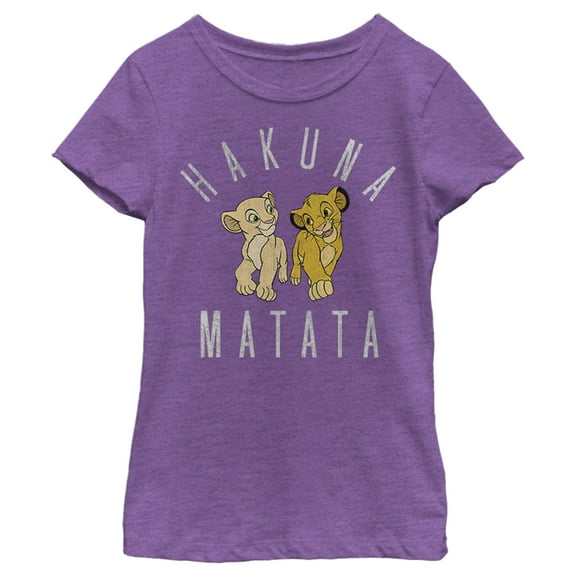Girl's Lion King Nala and Simba Distressed  Graphic Tee Purple Berry X Large