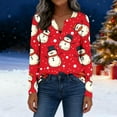 thumbnail image 2 of Women Christmas T-Shirts Snowman Snowflakes Xmas Printed V Neck Graphic Tee Long Sleeve Loose Holiday Tops (M, Red), 2 of 7